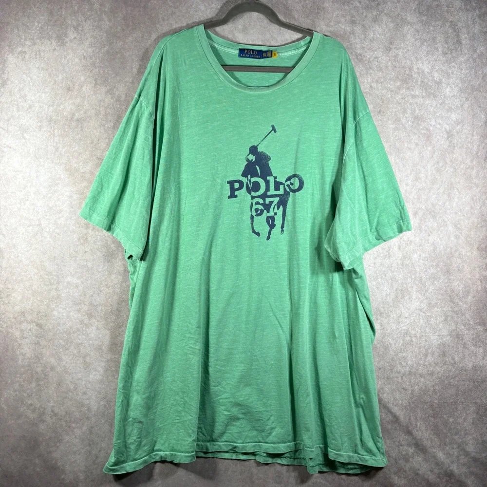 Polo Ralph Lauren T-shirt Mens Size 4XLT Green Big Pony Logo Jersey Slub Polo 67